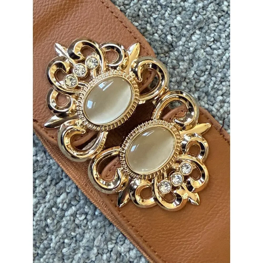 Vintage Elastic bling broach buckle dress belt OS M